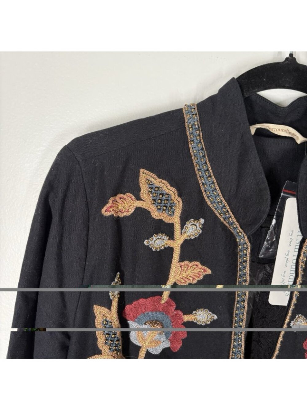 Soft Surroundings Womn S Black Boho Floral Embroidered Beaded Alamosa Jacket NWT - Picture 10 of 15